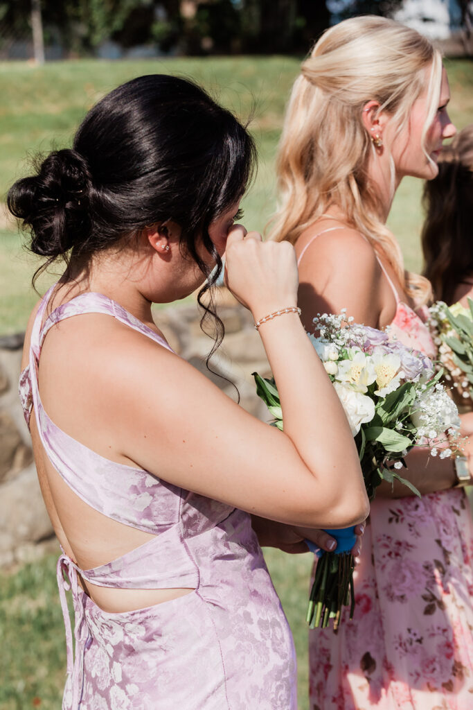 emotional moment with bridesmaid