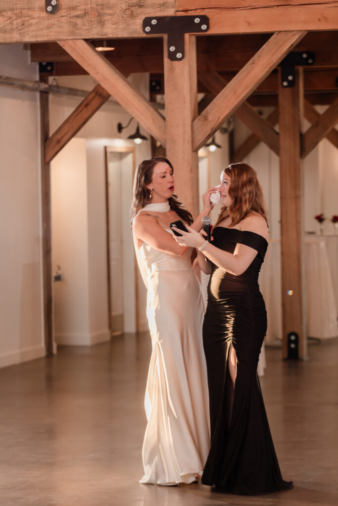 emotional bride and sister